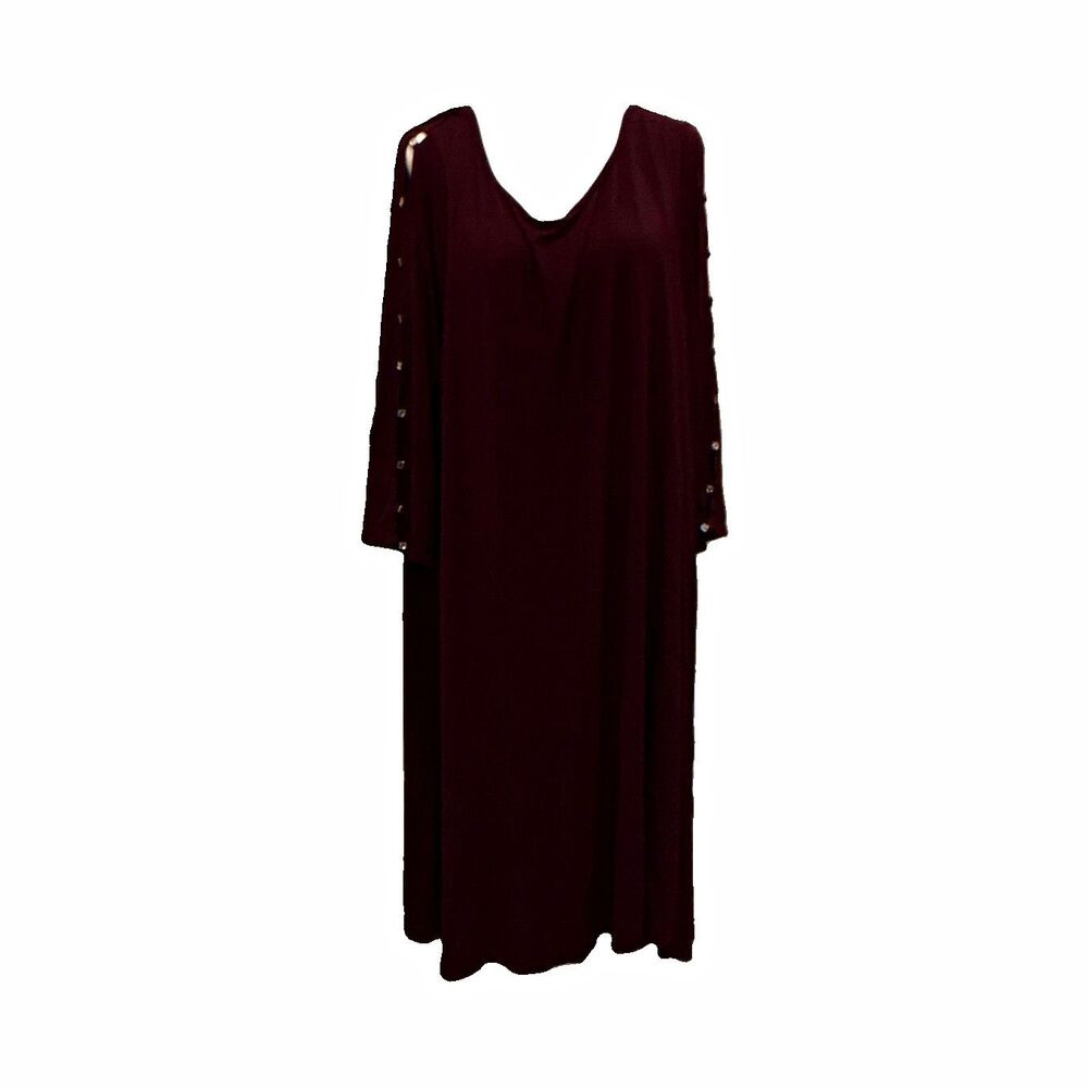 Cable & Gauge Womens Burgundy Solid V-Neck Knit Midi Shift Dress Stretch XL
